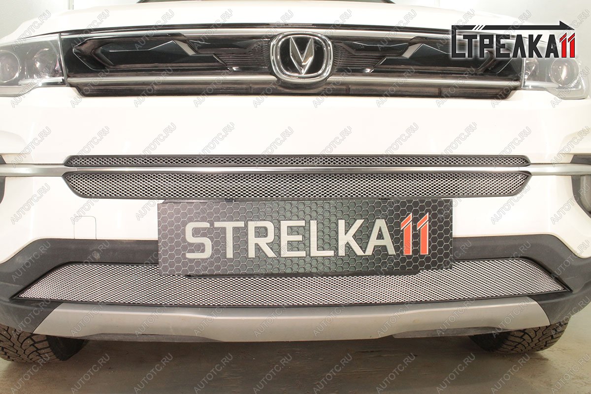 3 759 р. Защитная сетка решетки радиатора (верх)(2 части) Стрелка11  Changan CS35 Plus (2018-2022) дорестайлинг (хром)  с доставкой в г. Керчь