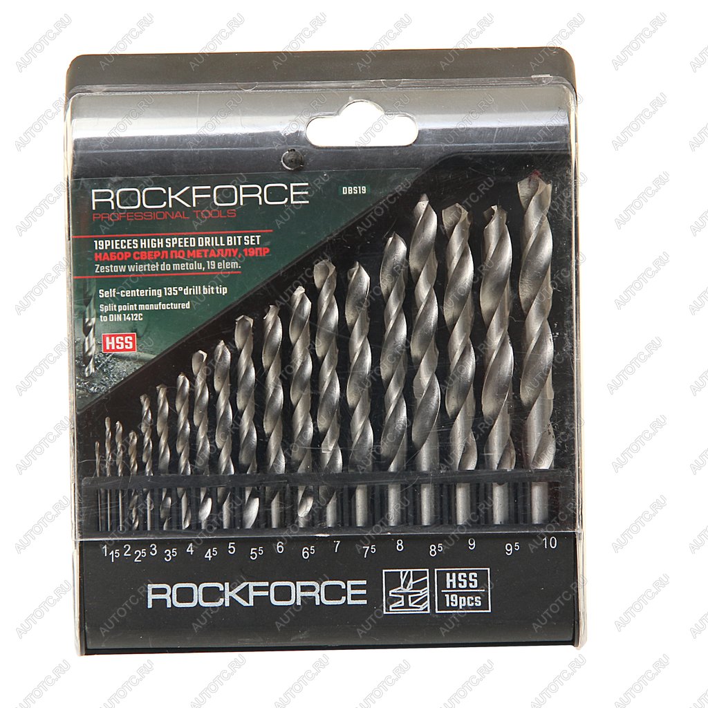 1 029 р. Сверло по металлу 1.0-10.0мм (19шт.) HSS в пластиковом футляре ROCKFORCE ROCKFORCE rf-dbs19  с доставкой в г. Керчь