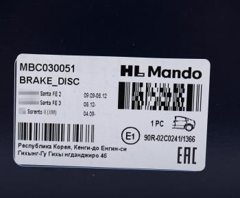 3 699 р. Диск тормозной HYUNDAI Santa Fe (09-) KIA Sorento (09-) задний (1шт.) MANDO MANDO mbc030051  с доставкой в г. Керчь. Увеличить фотографию 5