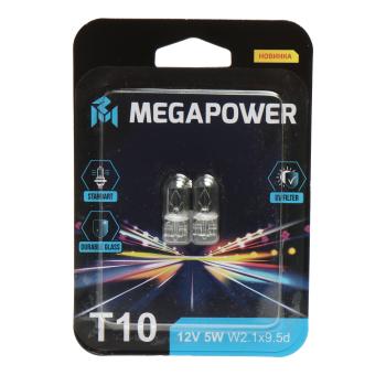 63 р. Лампа 12V W5W T10 W2.1x9.5d блистер (2шт.) Standart MEGAPOWER MEGAPOWER 370-33-075  с доставкой в г. Керчь. Увеличить фотографию 1