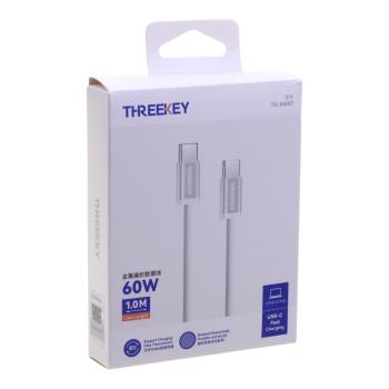 529 р. Кабель USB Type C-USB Type C 1м THREEKEY THREEKEY tk-nb07 60w white  с доставкой в г. Керчь. Увеличить фотографию 2