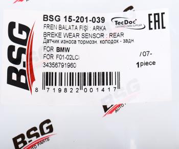 399 р. Датчик износа тормозных колодок BMW 7 (F01,F02) задний BSG BSG bsg15201039  с доставкой в г. Керчь. Увеличить фотографию 4