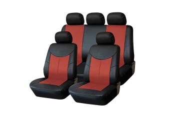 Авточехлы универсальные экокожа черно-красные Style KRAFT