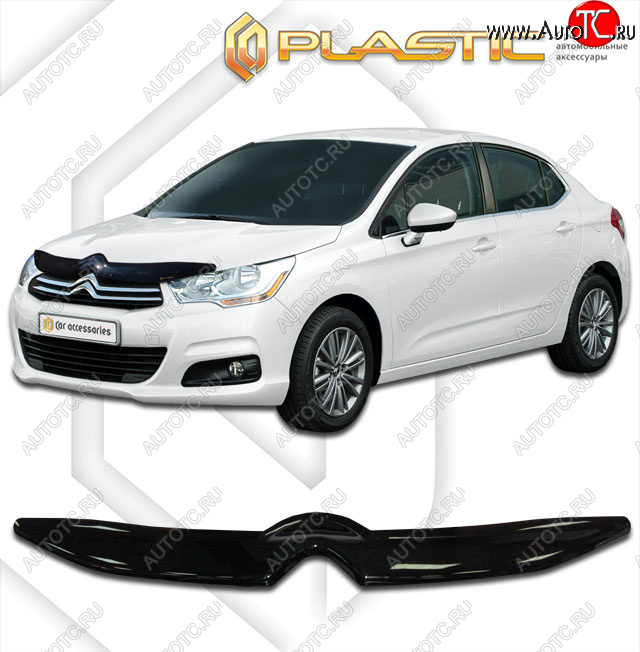 1 899 р. Дефлектор капота CA-Plastic  CITROEN C4  B7 (2013-2022) седан дорестайлинг, седан рестайлинг (classic черный, без надписи)  с доставкой в г. Керчь