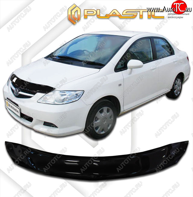 1 899 р. Дефлектор капота CA-Plastic  Honda Fit Aria  GD (2005-2009) рестайлинг седан (classic черный, без надписи)  с доставкой в г. Керчь