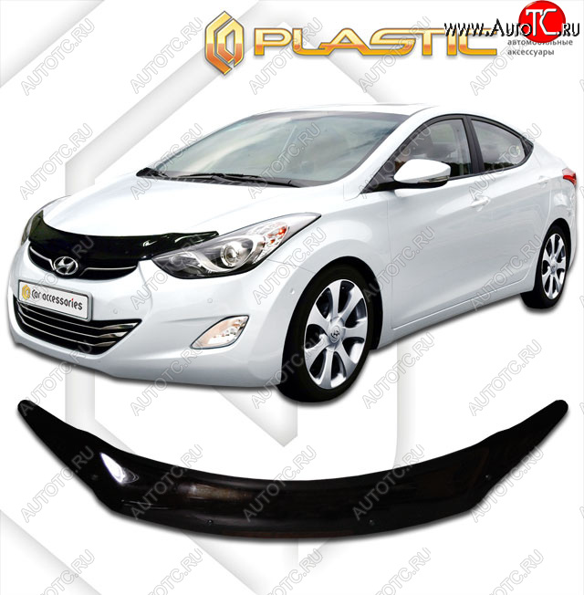 1 999 р. Дефлектор капота CA-Plastic  Hyundai Elantra  MD (2013-2016) рестайлинг (classic черный, без надписи)  с доставкой в г. Керчь