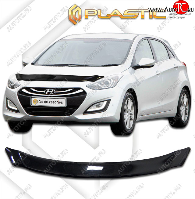 1 899 р. Дефлектор капота CA-Plastic  Hyundai I30  2 GD (2011-2017) дорестайлинг, хэтчбэк 5 дв., рестайлинг, хэтчбэк 5 дв. (classic черный, без надписи)  с доставкой в г. Керчь