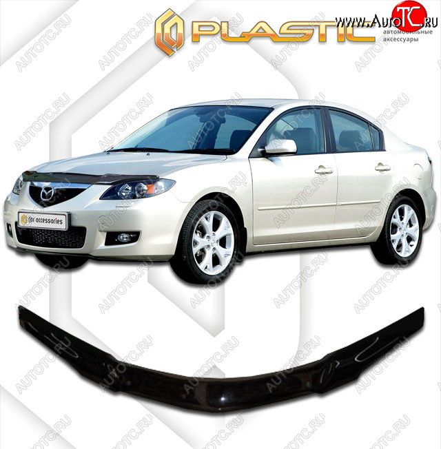 2 159 р. Дефлектор капота CA-Plastic  Mazda 3/Axela  BK (2003-2009) дорестайлинг седан, рестайлинг седан (Classic черный)  с доставкой в г. Керчь