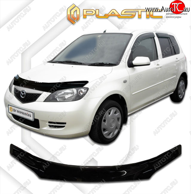 1 999 р. Дефлектор капота CA-Plastic  Mazda Demio  2 DY (2002-2005) дорестайлинг (classic черный, без надписи)  с доставкой в г. Керчь