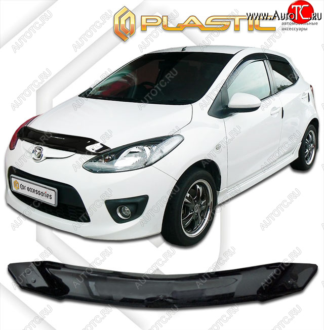1 839 р. Дефлектор капота CA-Plastic  Mazda Demio  3 DE (2007-2014) дорестайлинг, рестайлинг (classic черный, без надписи)  с доставкой в г. Керчь