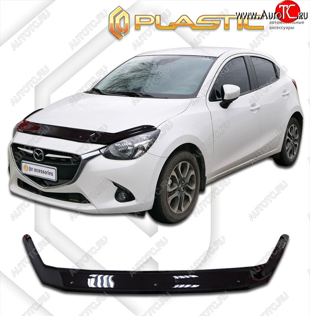 1 999 р. Дефлектор капота CA-Plastic  Mazda Demio  4 DJ (2014-2019) (classic черный, без надписи)  с доставкой в г. Керчь
