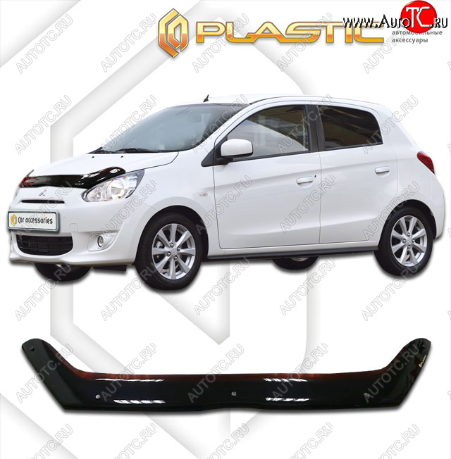 1 999 р. Дефлектор капота CA-Plastic  Mitsubishi Mirage  A03A (2012-2015) хэтчбэк 5 дв. дорестайлинг (classic черный, без надписи)  с доставкой в г. Керчь
