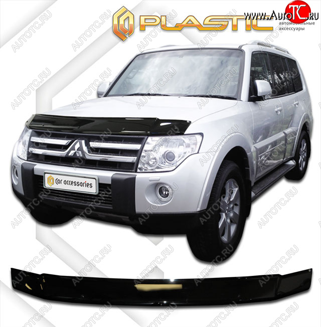 1 999 р. Дефлектор капота CA-Plastic Mitsubishi Pajero 4 V80 дорестайлинг (2006-2011) (classic черный, без надписи)  с доставкой в г. Керчь