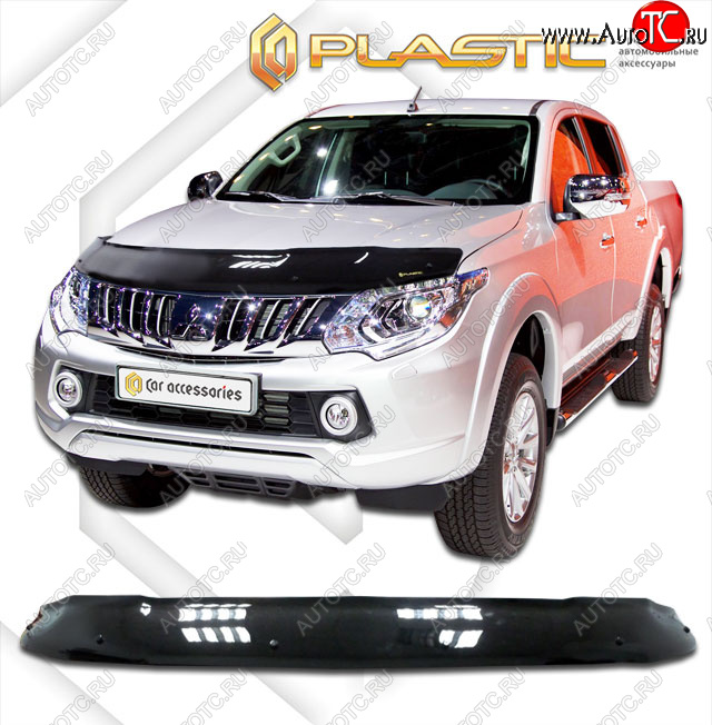 2 159 р. Дефлектор капота CA-Plastic Mitsubishi Triton KKKL Double Cab дорестайлинг (2015-2018) (classic черный, без надписи)  с доставкой в г. Керчь