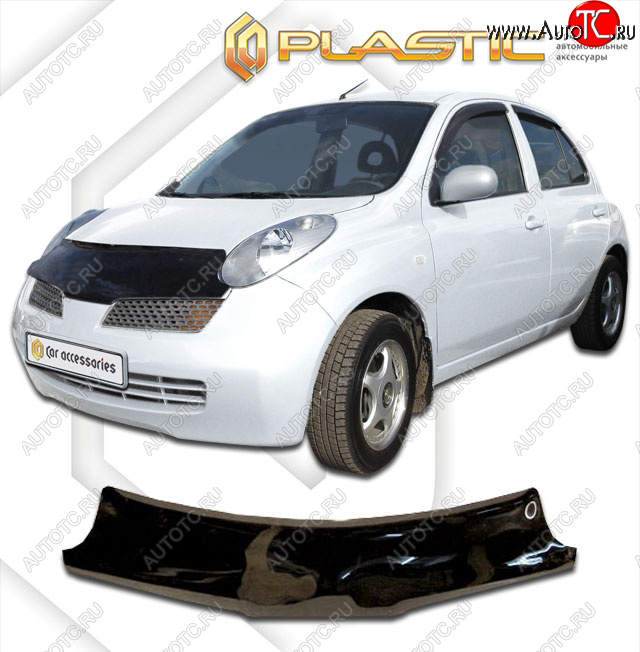1 999 р. Дефлектор капота CA-Plastic Nissan March 3 K12 хэтчбэк 5 дв. правый руль 1-ый рестайлинг (2005-2007) (classic черный, без надписи)  с доставкой в г. Керчь