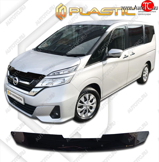 1 839 р. Дефлектор капота CA-Plastic Nissan Serena C27 минивэн дорестайлинг (2016-2019) (classic черный, без надписи)  с доставкой в г. Керчь