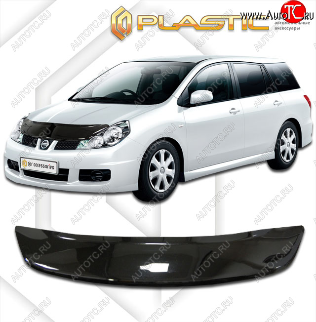 1 999 р. Дефлектор капота CA-Plastic Nissan Wingroad 3 Y12 3-ое универсал (2005-2018) (classic черный, без надписи)  с доставкой в г. Керчь