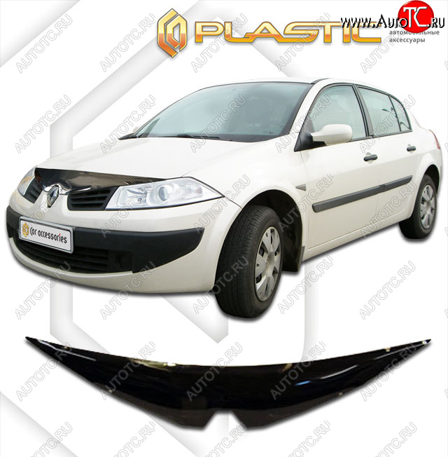 2 079 р. Дефлектор капота CA-Plastic  Renault Megane  седан (2006-2009)  рестайлинг (classic черный, без надписи)  с доставкой в г. Керчь