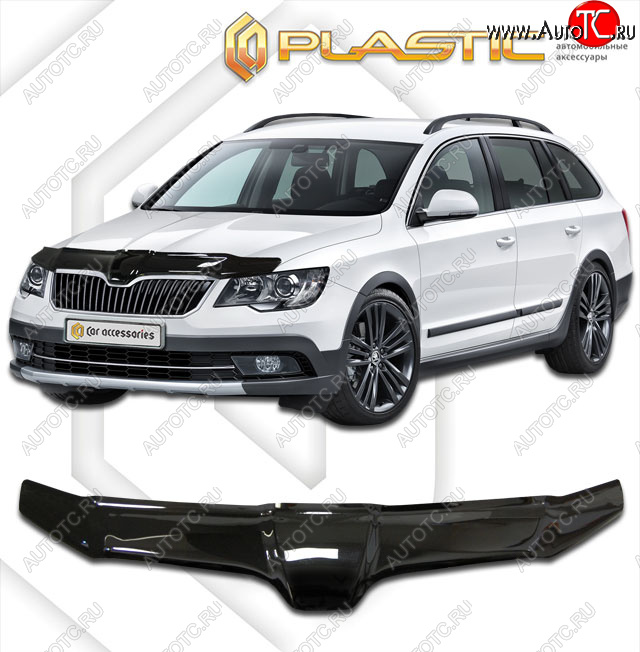 2 159 р. Дефлектор капота CA-Plastic  Skoda Superb  (B6) 3T (2013-2015) лифтбэк рестайлинг (classic черный, без надписи)  с доставкой в г. Керчь