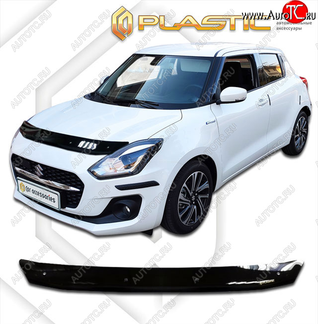 1 839 р. Дефлектор капота CA-Plastic  Suzuki Swift  ZC33S,ZC83S, ZC43S, ZC53S, ZD53S (2016-2025) (classic черный, без надписи)  с доставкой в г. Керчь
