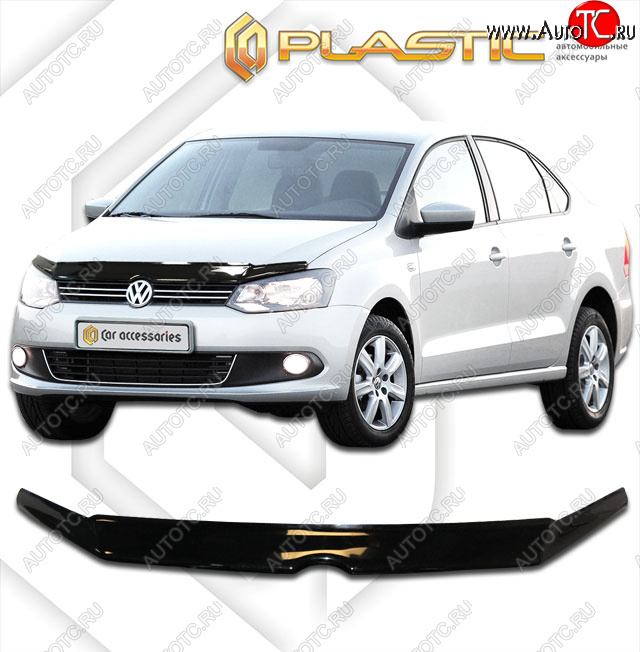 1 899 р. Дефлектор капота CA-Plastic Volkswagen Polo 5 седан дорестайлинг (2009-2015) (classic черный, без надписи)  с доставкой в г. Керчь