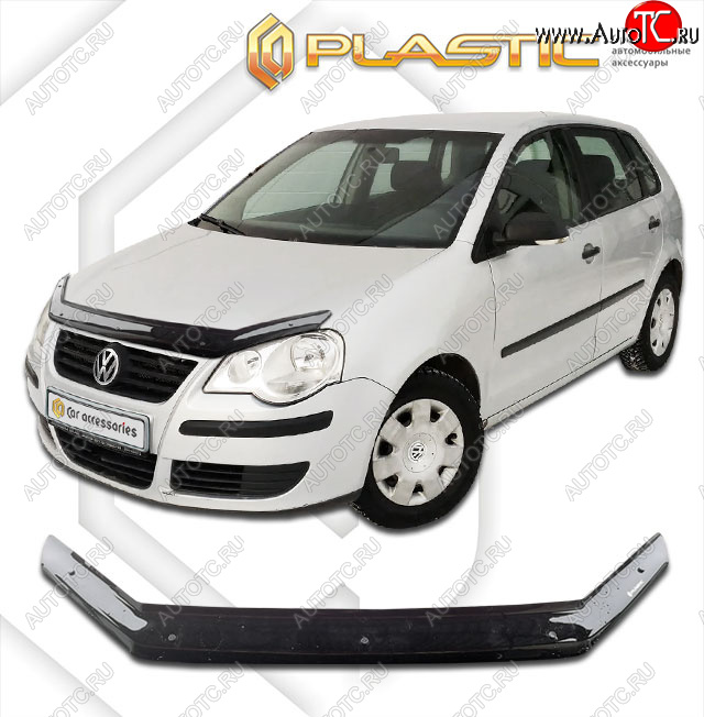 1 899 р. Дефлектор капота CA-Plastic  Volkswagen Polo  9N1 (2005-2009) рестайлинг, хэтчбэк 5 дв. (classic черный, без надписи)  с доставкой в г. Керчь
