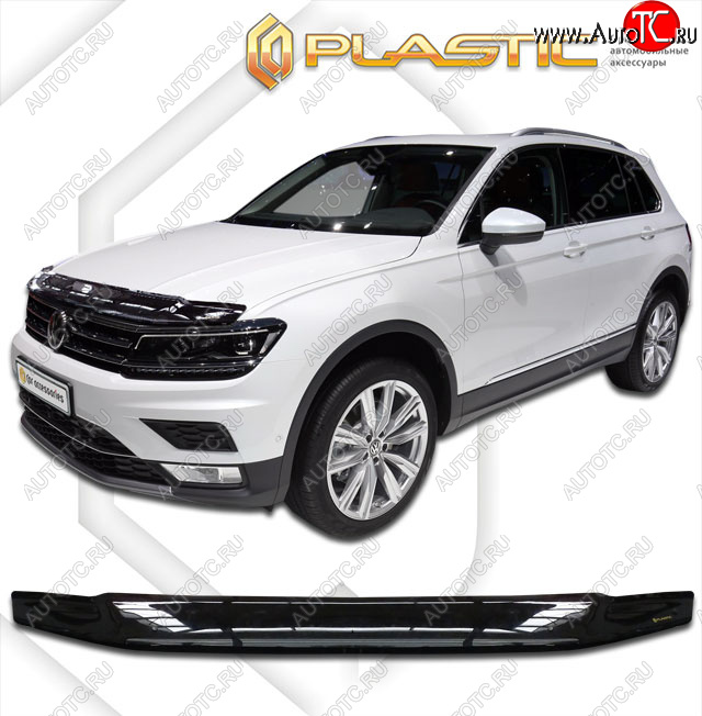1 999 р. Дефлектор капота (без хром-пакета) CA-Plastic Volkswagen Tiguan Mk2 рестайлинг (2020-2022) (classic черный, без надписи)  с доставкой в г. Керчь