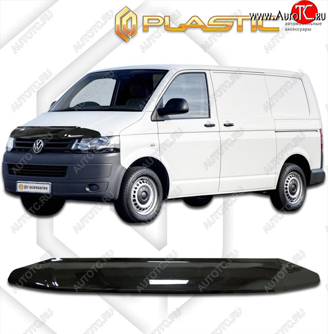 2 079 р. Дефлектор капота CA-Plastic Volkswagen Transporter T5 рестайлинг (2009-2015) (classic черный, без надписи)  с доставкой в г. Керчь