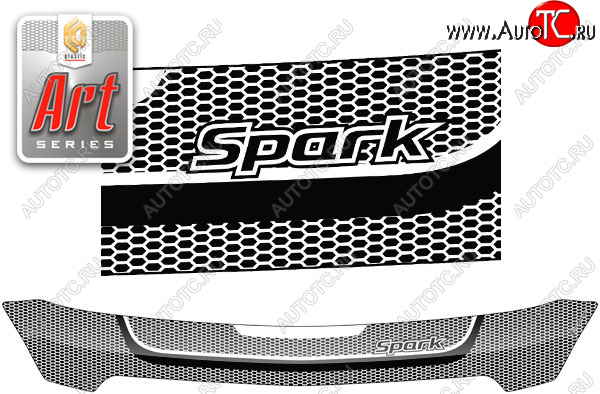 2 399 р. Дефлектор капота CA-Plastic  Chevrolet Spark  M300 (2010-2015) дорестайлинг (серия ART белая)  с доставкой в г. Керчь
