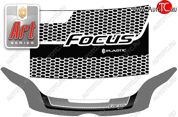 2 399 р. Дефлектор капота CA-Plastic  Ford Focus  3 (2011-2015) седан дорестайлинг (Серия Art черная)  с доставкой в г. Керчь