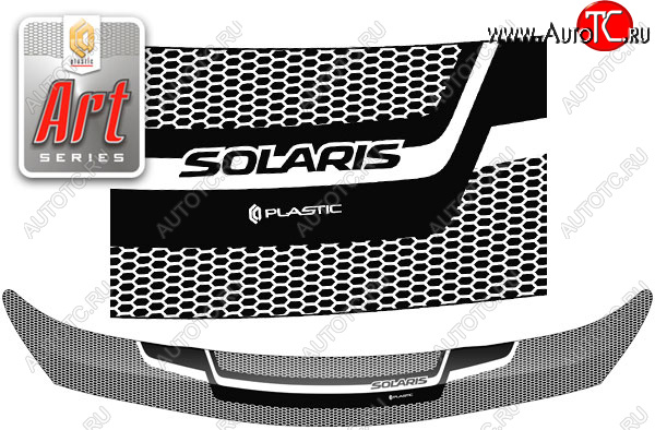 2 199 р. Дефлектор капота CA-Plastic  Hyundai Solaris  RBr (2014-2017) седан рестайлинг (Серия Art черная)  с доставкой в г. Керчь