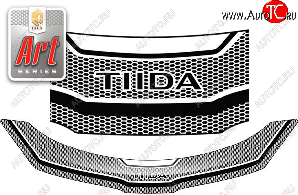 2 399 р. Дефлектор капота CA-Plastic  Nissan Tiida Latio  C11 (2004-2012) седан (Серия Art черная)  с доставкой в г. Керчь