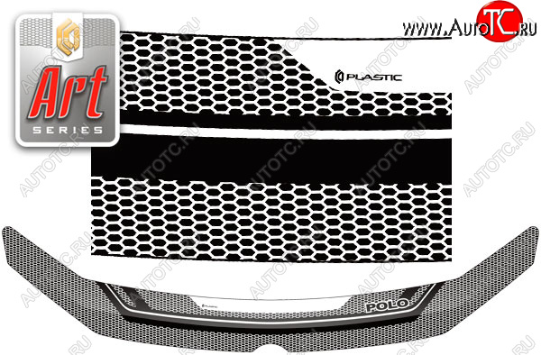 2 159 р. Дефлектор капота CA-Plastic  Volkswagen Polo  Mk5 (2010-2015) хэтчбэк 3 дв. (Серия Art черная)  с доставкой в г. Керчь