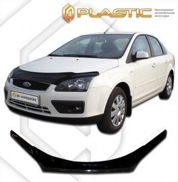 2 399 р. Дефлектор капота (exclusive) Classic черный CA Plastic на Ford Focus 2 седан-хэтчбэк 2005-2008  с доставкой в г. Керчь. Увеличить фотографию 1
