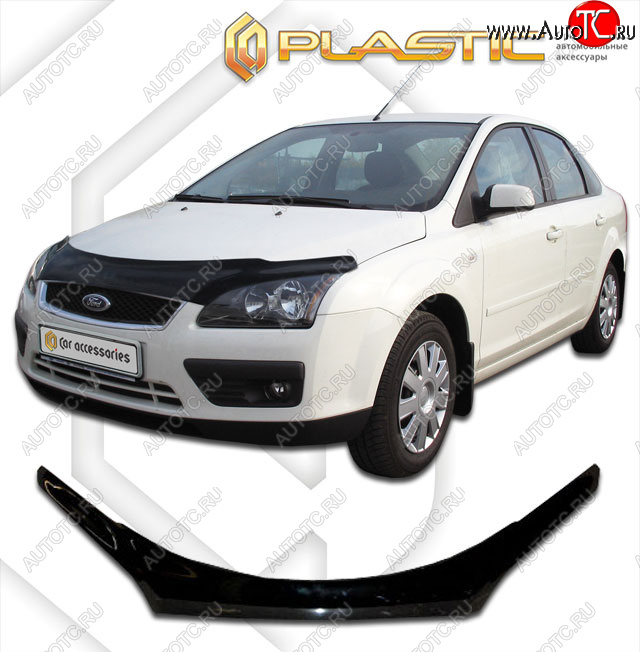 2 399 р. Дефлектор капота (exclusive) Classic черный CA Plastic на Ford Focus 2 седан-хэтчбэк 2005-2008  с доставкой в г. Керчь