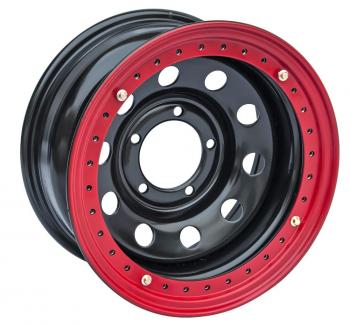 11 769 р. Диск усиленный УАЗ стальной черный 5x139,7 8xR16 d110 ET-19 с псевдо бедлоком (красный) OFF-ROAD Wheels bd1680-53910bl-19-r  с доставкой в г. Керчь. Увеличить фотографию 1