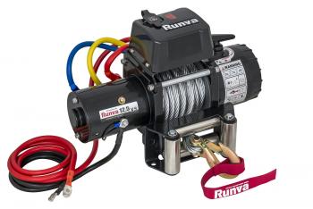 Лебёдка электрическая 12V Runva 12500 lbs 5670 кг короткий барабан, стальной трос RUNVA 12.5xs