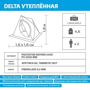 10 699 р. Палатка зимняя двускатная HELIOS DELTA Комфорт, утепленная HELIOS hs-isdc-bg  с доставкой в г. Керчь. Увеличить фотографию 17