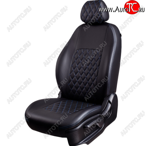 9 449 р. Комплект чехлов сидений (РЗС 60/40 3Г Илана+Орегон) Турин Ромб Lord Autofashion  Chery Tiggo 4 (2017-2020) дорестайлинг (черный, вставка серая, строчка синяя)  с доставкой в г. Керчь