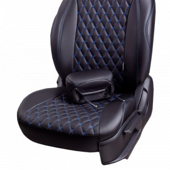 14 999 р. Комплект чехлов сидений Lord Auto(Экокожа Ромб)  Chevrolet Aveo ( T200,  T250) (2002-2011) хэтчбек 5 дв, седан, седан рестайлинг, хэтчбек 5 дв рестайлинг (Черный+синий)  с доставкой в г. Керчь. Увеличить фотографию 4