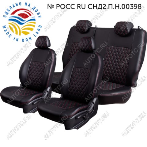 5 349 р. Чехлы сидений (ЦЗС+подлок., 2П слитные, Илана/Орегон) ТУРИН Ромб Lord Autofashion  Daewoo Espero (1990-1999) (черный/красная строчка)  с доставкой в г. Керчь
