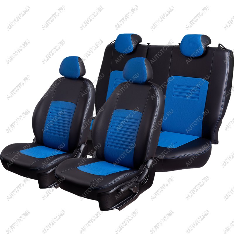 9 449 р. Комплект чехлов для сидений ( N100, ЦЗС, Экокожа Илана+Орегон), Lord Autofashion ТУРИН Daewoo Nexia дорестайлинг (1995-2008) (Черный, вставка синяя, строчка синяя)  с доставкой в г. Керчь