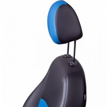 9 449 р. Комплект чехлов для сидений ( N100, ЦЗС, Экокожа Илана+Орегон), Lord Autofashion ТУРИН Daewoo Nexia дорестайлинг (1995-2008) (Черный, вставка синяя, строчка синяя)  с доставкой в г. Керчь. Увеличить фотографию 2