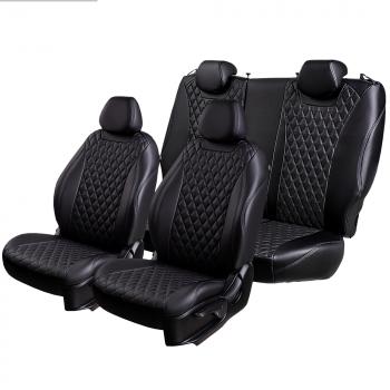Комплект чехлов для сидений (РЗС 60/40, 2Г, экокожа) Lord Autofashion БАЙРОН Ford Fusion  1 (2002-2012) хэтчбэк дорестайлинг,  рестайлинг, хэтчбэк (Черный, вставка черная, строчка черная)