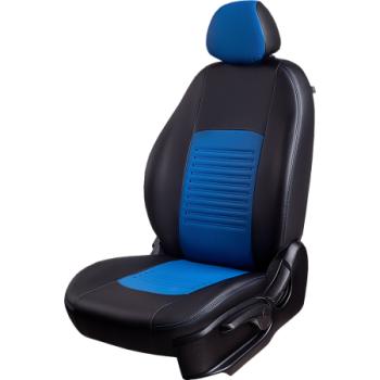 Комплект чехлов для сидений (1+2 места Илана+Орегон) ТУРИН СТ Lord Autofashion Ford Transit (2014-2022) цельнометаллический фургон (черный, вставка синяя, строчка синяя)