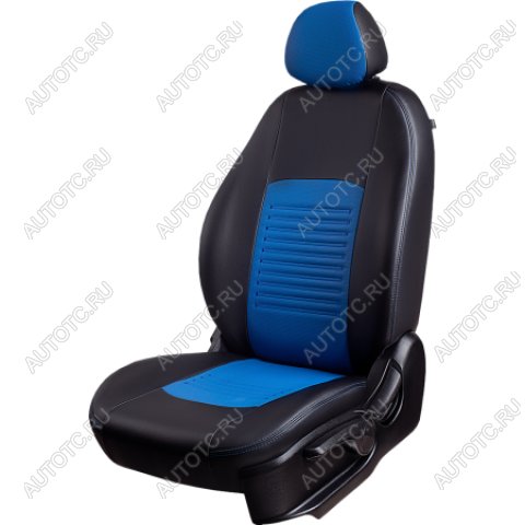 4 699 р. Комплект чехлов для сидений (1+2 места Илана+Орегон) ТУРИН СТ Lord Autofashion Ford Transit цельнометаллический фургон (2014-2022) (черный, вставка синяя, строчка синяя)  с доставкой в г. Керчь