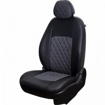 Комплект чехлов для сидений (РЗС 60/40 3Г Илана+Орегон) ТУРИН ст РОМБ Lord Autofashion Geely Coolray  SX11 (2018-2025) дорестайлинг, рестайлинг (черный, вставка серая, строчка серая)