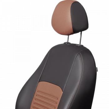 9 449 р. Комплект чехлов для сидений (РЗС 60/40 2П Илана+Орегон) ТУРИН СТ Lord Autofashion Hyundai Creta GS дорестайлинг (2015-2019) (черный, вставка темно-коричневая+бежевая, строчка темно-коричневая)  с доставкой в г. Керчь. Увеличить фотографию 5