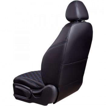 19 649 р. Комплект чехлов для сидений (РЗС 40/60 2Г Орегон) БАЙРОН Lord Autofashion KIA Ceed 2 JD дорестайлинг, хэтчбэк (2012-2015) (черный, вставка черная, строчка синяя)  с доставкой в г. Керчь. Увеличить фотографию 3