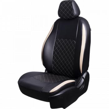 Комплект чехлов для сидений (РЗС 60/40 2Г Илана) СТАНДАРТ ст КВАДРАТ Lord Autofashion KIA Rio  3 QB (2011-2017) дорестайлинг седан, рестайлинг седан (черный, вставка бежевая, строчка черная)